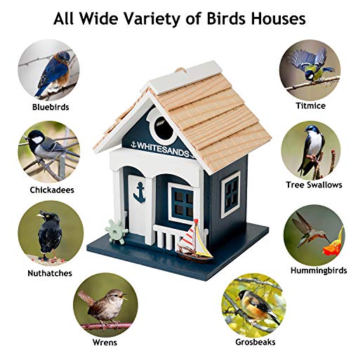 MEWANG Hanging Colourful Birdhouse Outdoor Beach Bird House Condo Wooden Green Height 9.1" - Thumbnail 4
