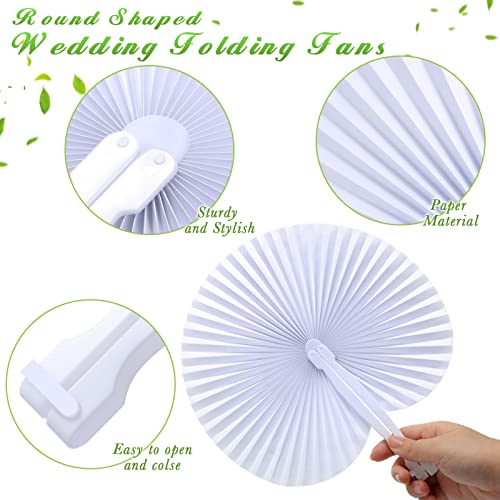 Yulejo White Paper Fans Wedding Fans Round Shaped Folding Fans Plastic Handle For Women Men Guest Wedding Celebration Birthday Party Favor (100 Packs) #TOP2