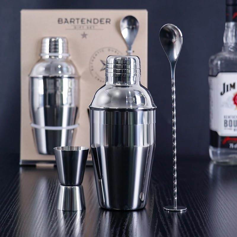 Compatible For Bartendar 3pc Stainless Steel Cocktail Shaker Jigger Spoon Bartending Kit