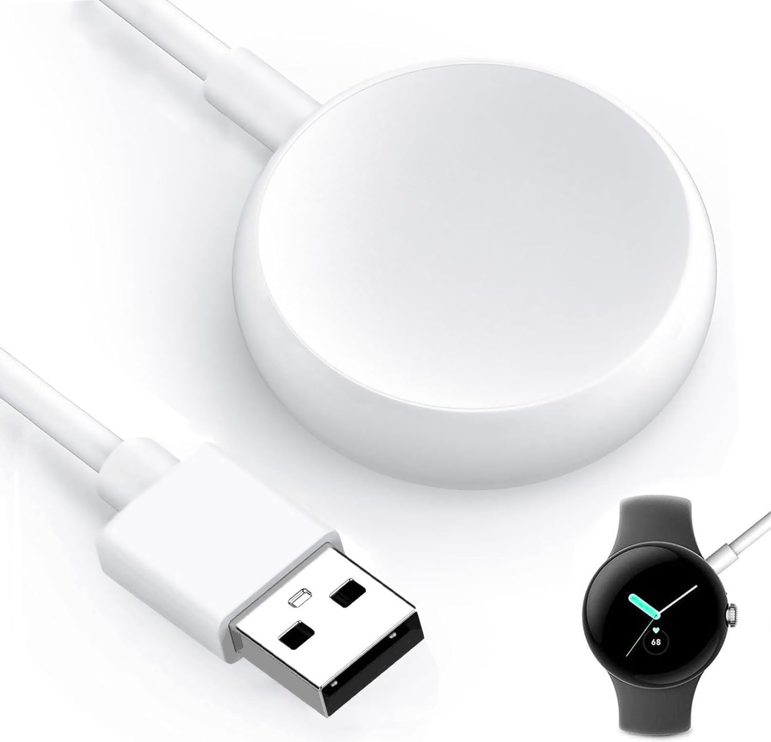 USB Watch Charger Cable for Google Pixel-Watch, Magnetic Replacement Charging Cable Cord Stand for Google Pixel Smartwatch, White, 3.3FT