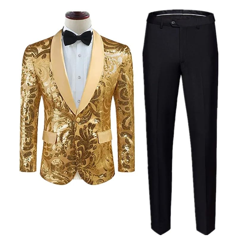 (Jacket + Pant) Men Sequin Suit Men's Wedding Dance Party Stage Male Blazer Trouser4
