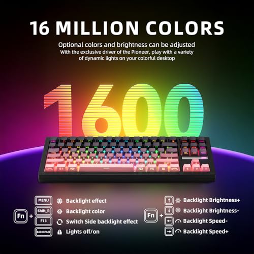 Image of ZORNHER ZH870 Wireless Mechanical Gaming Keyboard,80% Pink & Purple Custom Creamy Sound Keyboard with Shine Through PBT Keycaps,Pre-lubed Linear Switches,Hot-Swappable,RGB Backlit,2.4GHz /USB-C /BT5.0