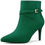 Allegra K Women's Pointy Toe Buckle Cross Straps Stiletto Heel Emerald Green Ankle Boots 8 M US