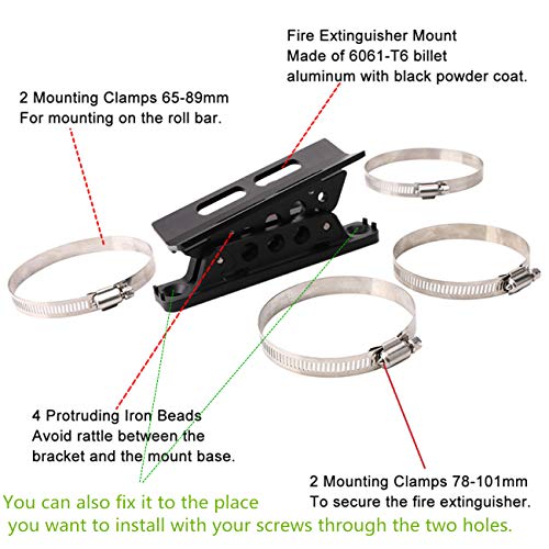 Adjustable Fire Extinguisher Holder Mount with 4 Clamps Fit for Jeep Wrangler UTV Polaris RZR Ranger, Aluminum-1-year Warranty