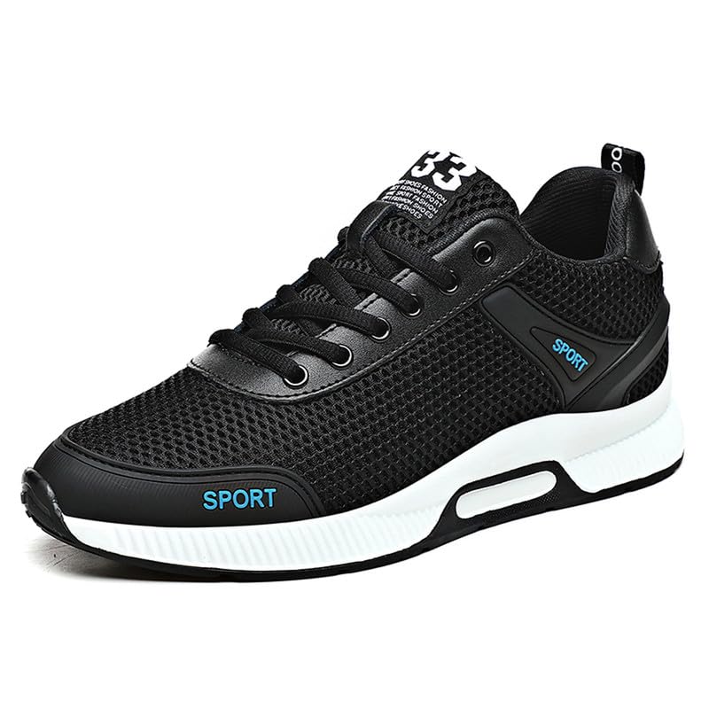 BMINFEE Men's Invisible Height Increasing Elevator Shoes 2.5 Inches Taller Lace-up Breathable mesh Lightweight Hip Hop Fashion Sneakers Black42