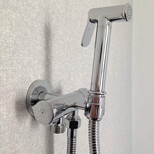 Kit shattaf en laiton chromé avec robinet d'angle toilette et pulvérisateur