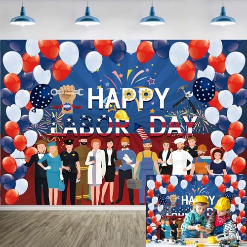 Happy Labor Day Photography Backdrop 7x5ft Labor Day Celebration Party Deco Banner for Home School Office Photo Booth Outdoor Indoor Party Decor Background Supplies