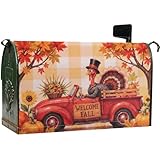 Welcome Fall Mailbox Cover Magnetic, 53x46cm/21x18 Inch Thanksgiving Turkey Pumpkin Maple Leaf Mailbox Wraps Post Letter Box Cover for Autumn Harvest Garden Yard Outdoor Decor