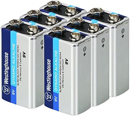 Westinghouse Alkaline 9V Batteries (Bulk Pack 6 Count), Leak-Proof & Long-Lasting Technology 9V Primary Batteries with Lasting Power for High Drain Devices