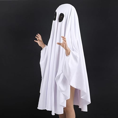 Miniatura 4 de Noubeau Disfraz unisex de fantasma para niña, disfraz de Halloween, disfraz de cosplay, niño, capa de fantasma, abucheo blanco, espeluznante para