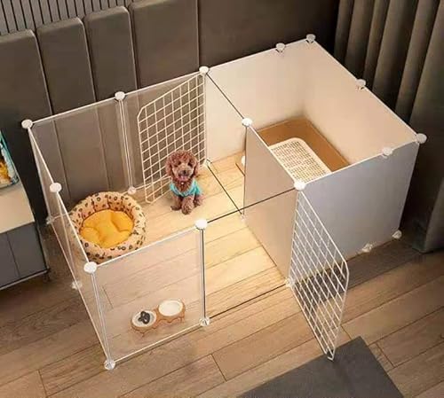 RoBeKaU ペットフェンス ドア付 透明犬猫うさぎ バリアゲート 収納ラック付き 小動物フェンス 小犬ケージ 組立簡単 ペット サークル 軽量 持ち運び便利 (A(127×75×47))