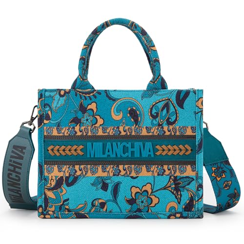 Milan Chiva Tote Bags for Women Floral Top-handle Purse with Crossbody Strap MC-336BL