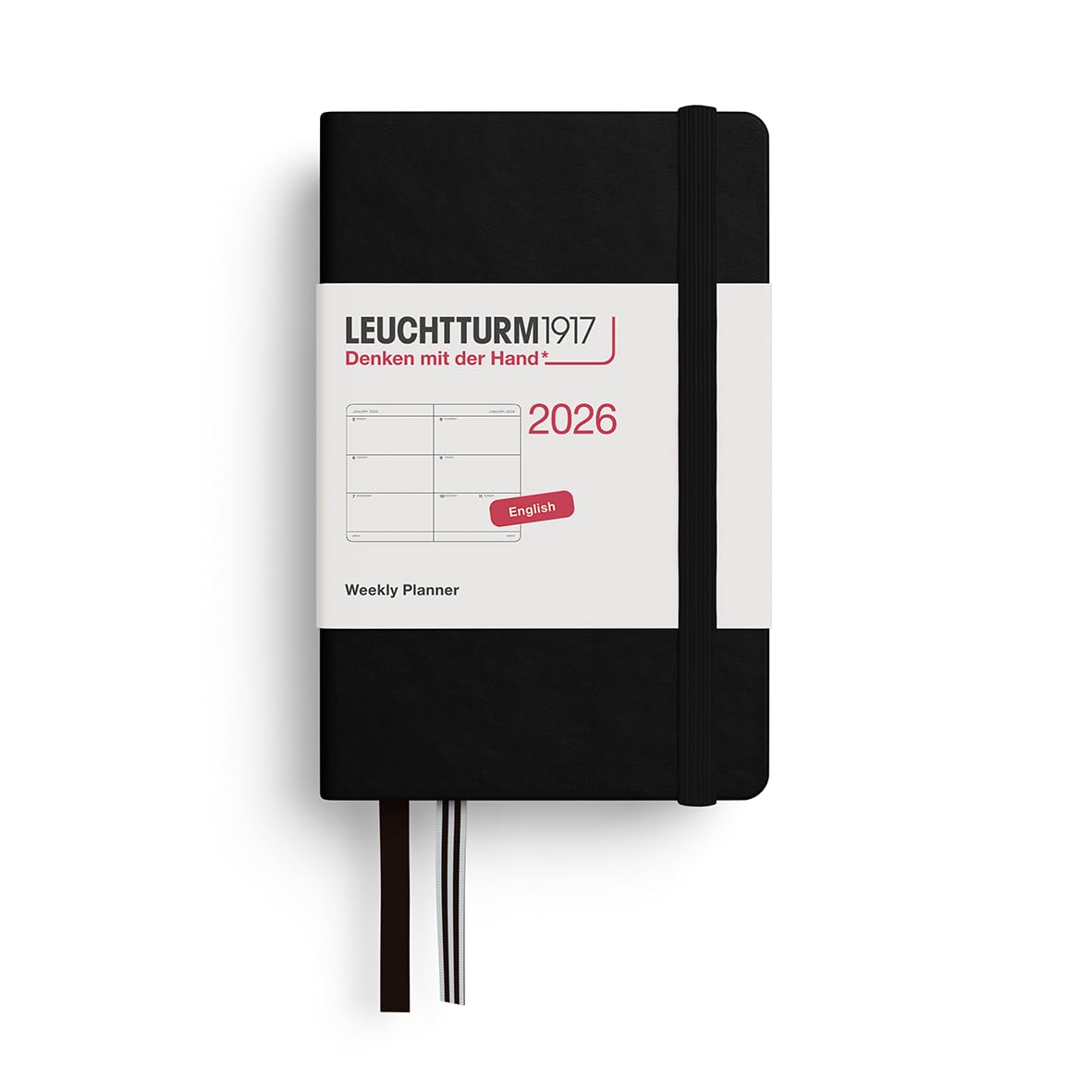 LEUCHTTURM1917 372730 Weekly Planner Mini (A7) 2026, 12 Months, Black, English
