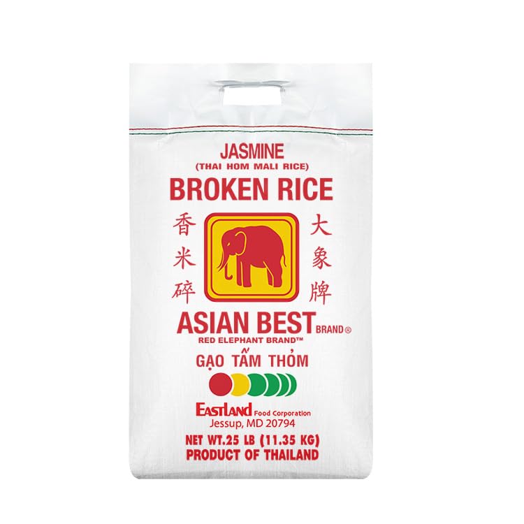 Asian Best Jasmine Broken Rice, Rice Bits, Thai Hom Mali, Selected Premium Quality, Non-GMO Verified, 25 lb
