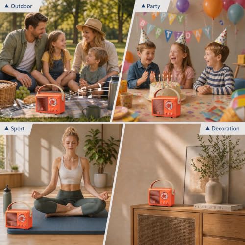 Image of Dosmix Retro Bluetooth Speaker, Small Vintage Decor Gifts Pumpkin Orange | Portable mini wireless old fashion style for kitchen desk bedroom office outdoor accessories gifts for women teen girls