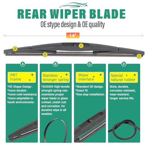 Image of 26 inch 17 inch 14 inch Windshield Wiper Blades Replacement for Subaru Forester 2019 2020 2021 2022 2023 2024 2025 Premium All Weather Front Rear Wipers Set - OEM Quality (Pack of 3)