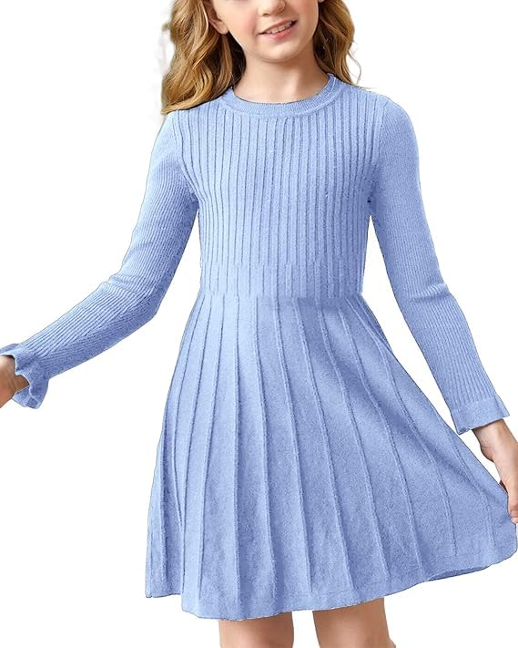 Haloumoning Mädchen Pullover Kleid Langarm A-Linie Strickkleid Warm Schule...