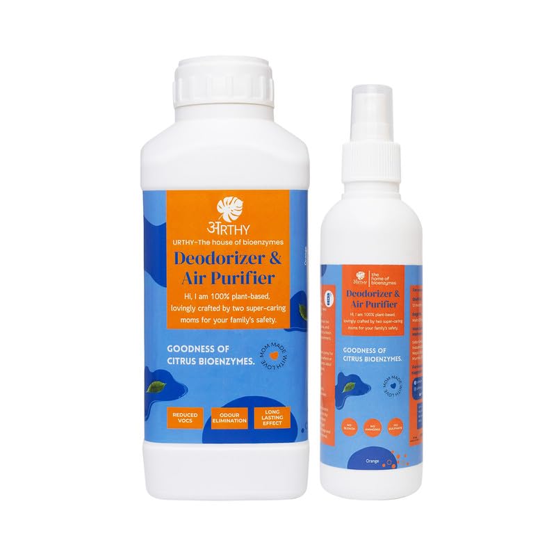 URTHY Natural home air freshener & purifier & room deodorizer, spray for odour free car, wardrobe, bedroom, office & interiors. Smell remover & freshner for bathroom(1 L + Free 200ml)