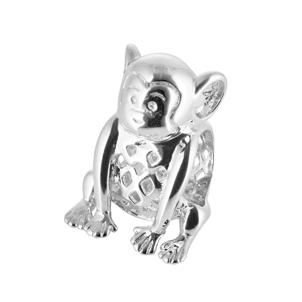 Jewellbox| Monkey Silver Charm Bead for Bracelet Necklace | Lucky Gift for Women, Sterling Silver Silver, no stone
