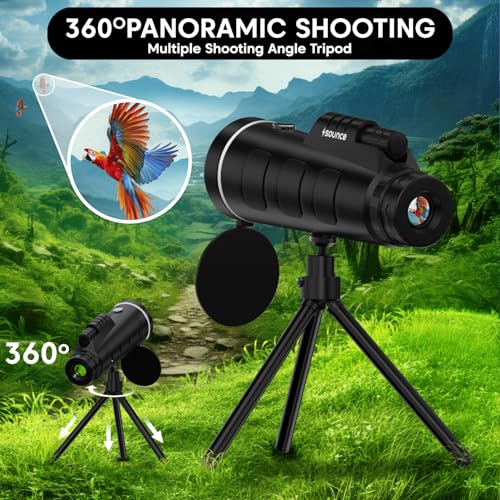Image of Sounce 40X60 HD Monocular with Built-in Compass - High Power 40X Magnification Zoom Scope for Adults & Children, Compact Outdoor Gadget for Bird Watching, Wildlife, Sports, Hiking