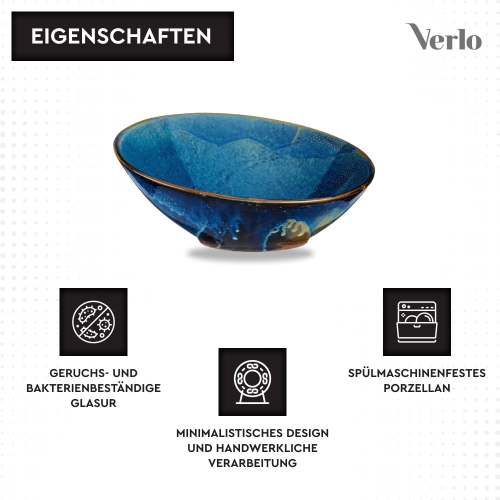 Verlo DEEP Blue Servierschale 30,5 cm Salatschüssel Dessertschalen Servierschale Müslischalen aus hochwertigem Porzellan Ideal für Büffets