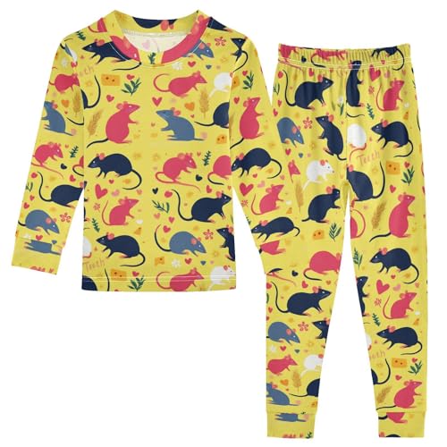 Pajama Sets Long Sleeve Rats Teeth Hearts Flowers Soft Comfy Sleepwear 2 Piece PJS 3-8T