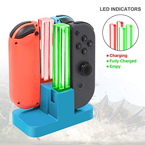 Image of FASTSNAIL Switch Controller Charger for Nintendo Switch for JoyCons - Blue | 4-in-1 Switch Controllers Charging Dock Station, Fast Charger Stand for Joycon 1 Accessories, LED Indicator, Charging Cable