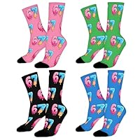 4 Pairs Funny 67 Socks for Women Kids,Men Boys 67 Meme Socks,Ice Cream Novelty Six Seven Crew Feetwear,Fall Thermal Mid-Calf for Birthday Hiking Gym Travel Climbing Running