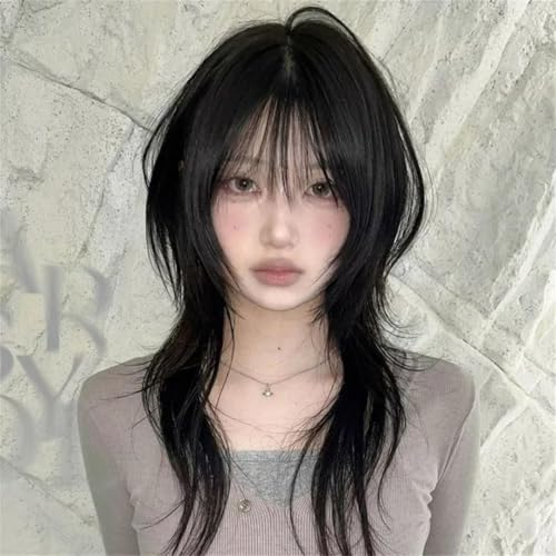 Women Synthetic Wig High‑Layered Haircut With Bangs Heat Resistant Wig