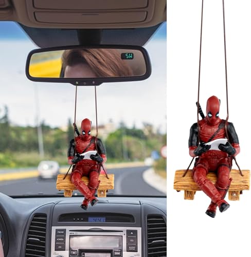 Deadpool Car Accessories Classics Anime Figures Model Funny Car Accessories Deadpool Car Rear View Mirror Hanging Accessories for Home Car Desk and Computer Decorations Birthday Romantic Gift