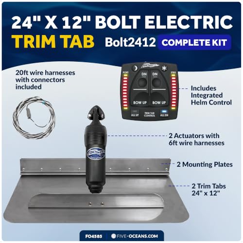 Image of Bennett Marine Bolt Electric Trim Tab System 24 inch x 12 inch, Includes Integrated Helm Control, Actuators, Wires Harnesses and Mounting Hardware, Complete Kit BOLT2412, 12V DC - FO4585