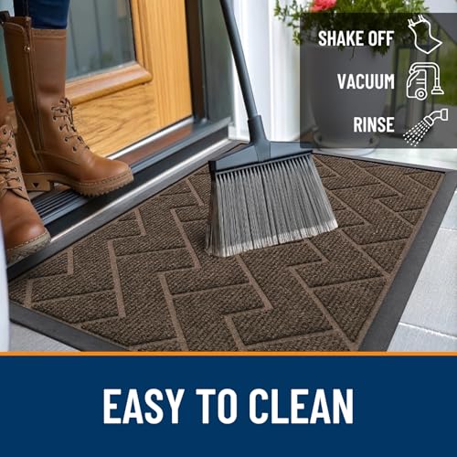 Image of OLANLY Front Door Mat Indoor Outdoor Entrance, Waterproof All-Season, All-Weather Doormat, Sturdy Natural Rubber, Low Profile, Easy Clean Patio Porch Entryway Mat, Herringbone Brick (Brown, 47x32)