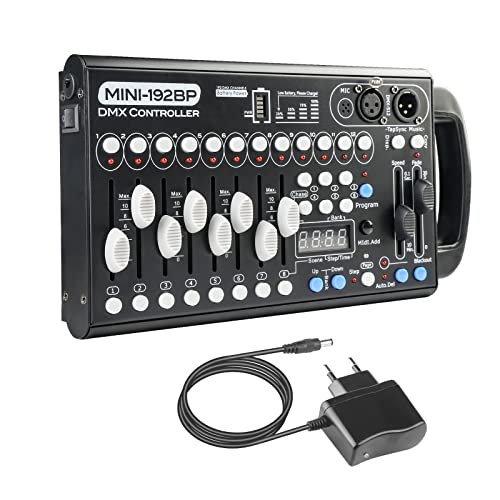 Dmx Controll Lichtmischpult Dmx Controller Eingebaute Batterie 192 Kanäle Dmx Konsole, Lichtmixer Dmx 512 Controller Musikgesteuert Akku Lichtpult Dmx Pult für Moving Head Partylicht Dmx Controler