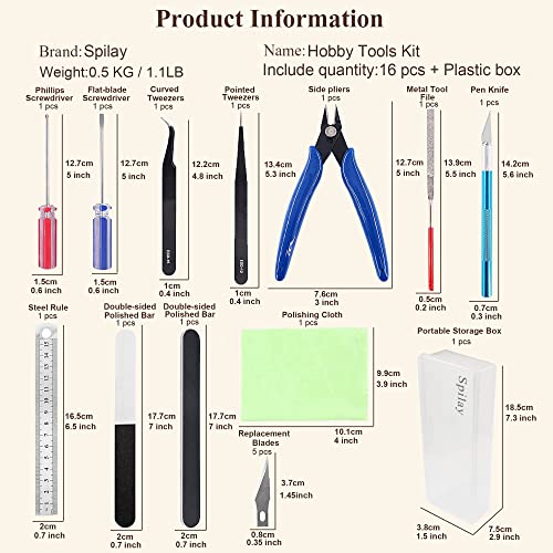 Spilay 16 Pcs Hobby Building Model DIY Tool Kit, Modeler Basic Miniature Handmade Craft Tools Set for Dollhouse Miniature Building - Image 2