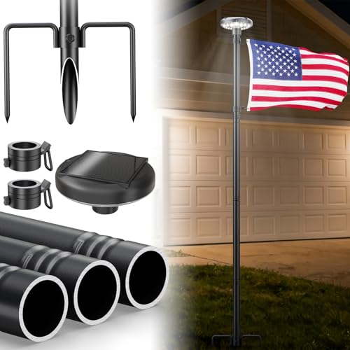 IOEN 10FT In Ground Flag Pole with Solar Light - Extra Thick 1.3-Inch Heavy Duty Flag Pole Kit for Outside House Yard/Garden/Lawn (1 Pack Flag Not Included)