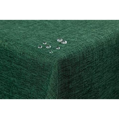 First-Tex Garden Tablecloth Lotus Effect Linen Look 130 x 220 cm Dark Green Straight Hem Cover
