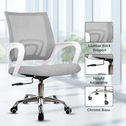 Image of NORMAN JR, Ergonomic Desk Chair Mesh Computer Chair with Lumbar Support Armrest Executive Rolling Swivel Adjustable Mid Back Chair - Grey & White Handle