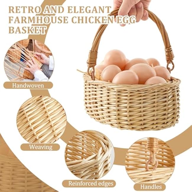 Sintuff 2 Size Small Egg Basket for Gathering Fresh Eggs with Handle Wicker Weave Collecting Basket Storage Holder for Easter Gift Transporting Farmhouse Fruits Chicken