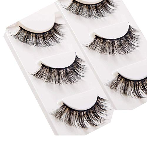 Trcoveric 3D False Eyelashes Makeup Hand-made Looks Natural Volume Wispies Fluffy Long Fake Lashes Reusable 3 Pair Pack