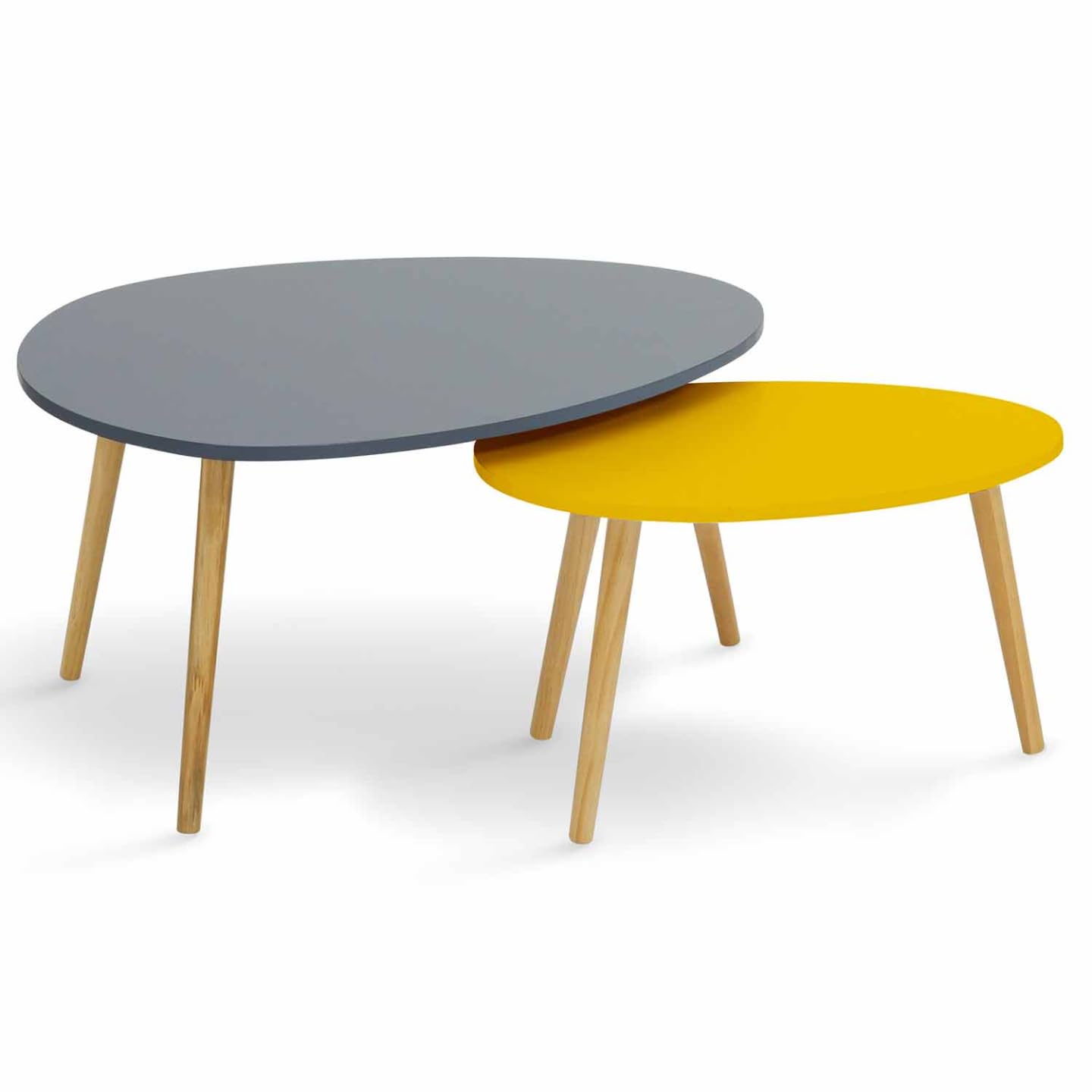 IDMarket - Lot de 2 Tables Basses gigognes Gaia laquées Gris Jaune scandinave