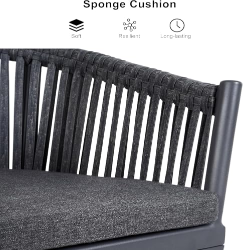 Image of PURPLE LEAF 7 Pieces Longer Outdoor Dining Set with Patio Aluminium Dining Table and Wicker Chairs Modern Furniture Cushions Sets for Backyard Indoor Decor Kitchen Gray