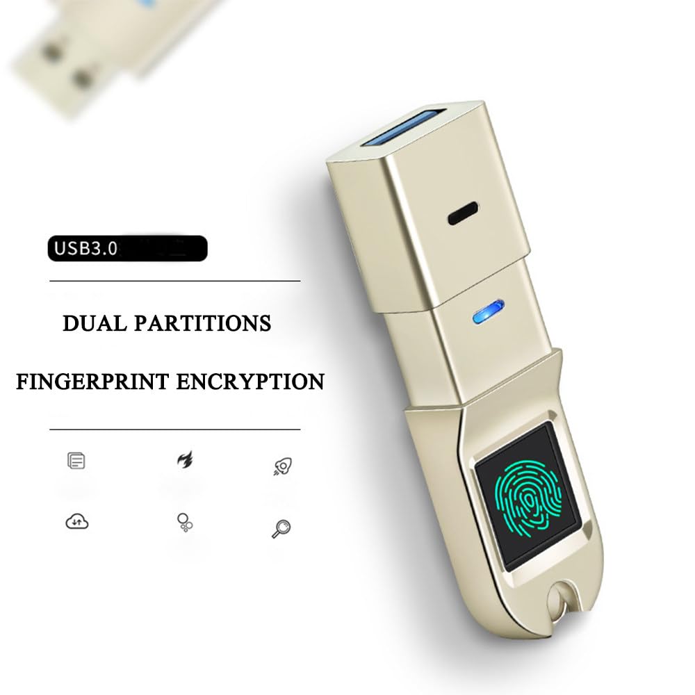 Unità flash USB con sblocco delle impronte digitali, Usb3.0, archiviazione crittografata partizione Android/PC, compatibilità multi-interfaccia, identificazione accurata, argento+64g