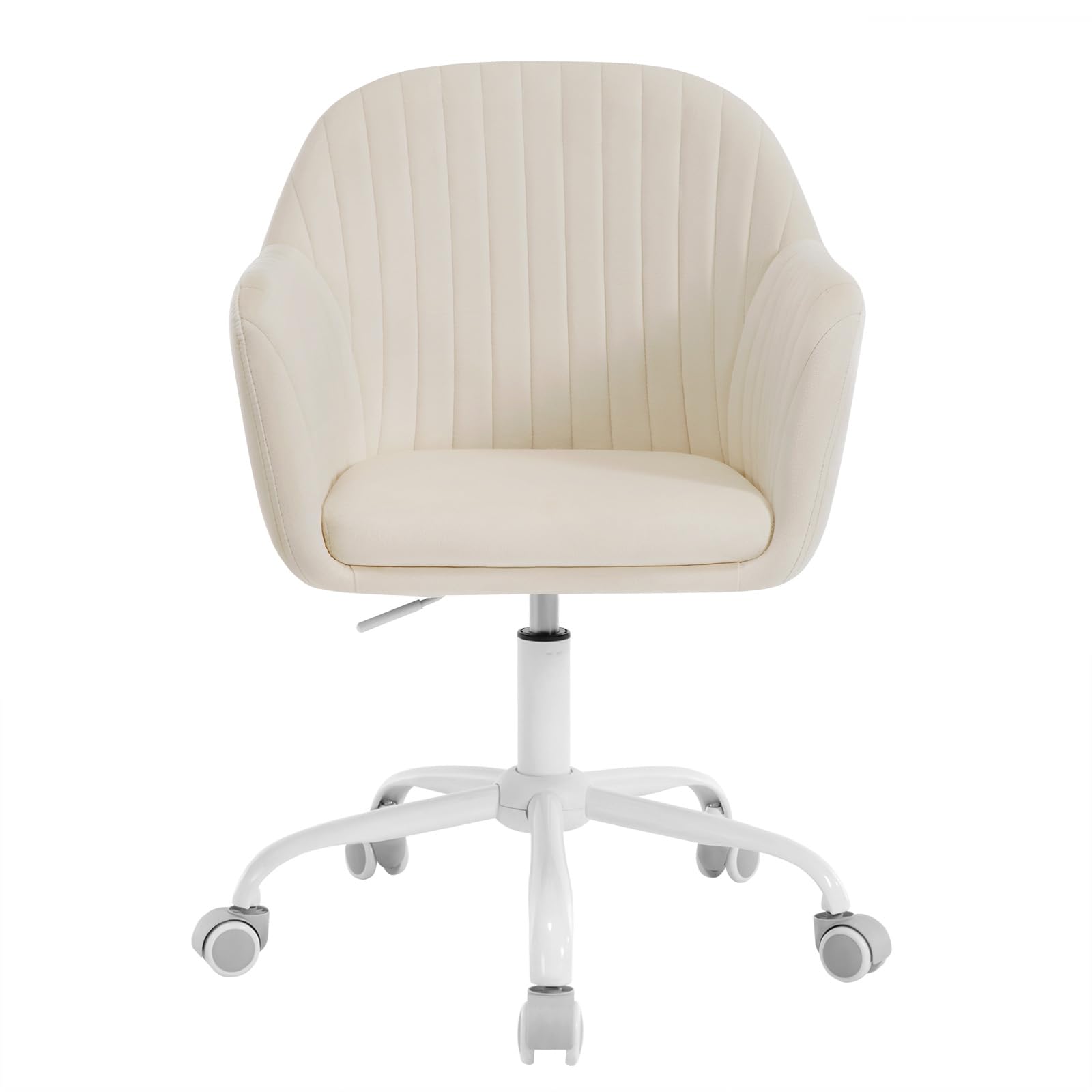 WOLTU Schreibtischstuhl, Bürostuhl ergonomisch, Homeoffice Stuhl höhenverstellbar, Schminkstuhl mit Armlehnen, Drehstuhl mit Rollen, Samt Stuhl Metallrahmen, 150 kg belastbar, Beige