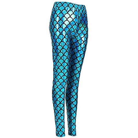 MHIM Fish Scale Mermaid Leggings Slim Fit Sports Yoga Gym Festival Blue Cover