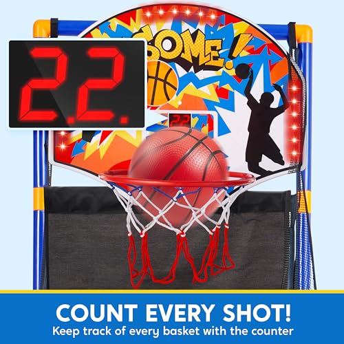 SYNCFUN LED Scoring Arcade Basketball Game Set with Electronic Scoreboard and Cheer Sounds, 4 Balls and Hoop Toys for Ages 3-12 Years Old Indoor Outdoor Sport Play - Easy Set Up