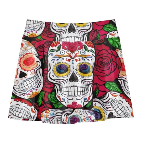 Sugar Skulls Roses Colorful Athletic Shorts for Girls Skorts Toddler Tennis Skirts Navy School 3t