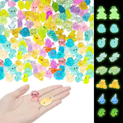 IETWATE 150 minifiguras luminosas de animales, pequeñas figuras de resina, coloridas figuras de animales pequeños para decoración de jardines paisajistas en miniatura, acuarios y piscinas de peces