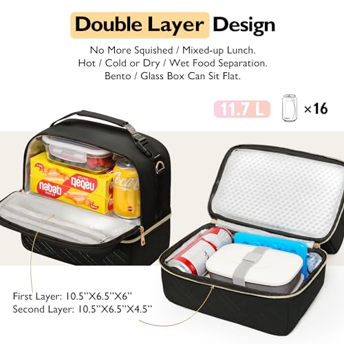 GLORIEROO XL Lunch Bag Women Great Teacher Mothers Day Gifts for Women - Large Insulated Lunch Box Tote Cooler - Stylish Vegan Leather 2 Tier Lunch Box for Women Travel Work 4 5163VCPKXsL