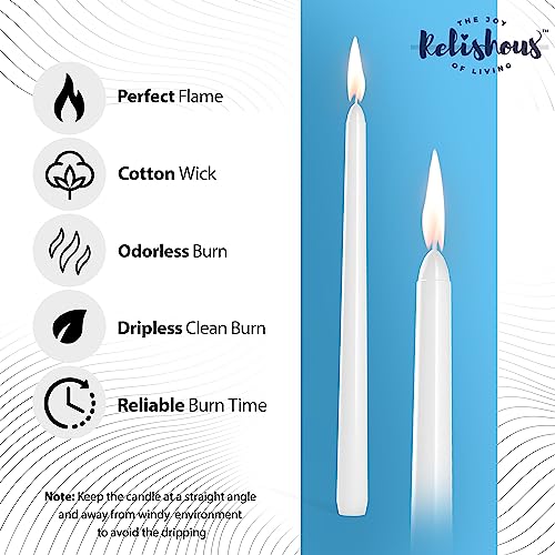Relishous TC10INW24 24 Pack Tall White Taper Candles, 10 Inch (H) Dripless, Unscented Dinner Candle, Smokeless Taper Candles, Paraffin Wax thumb #3