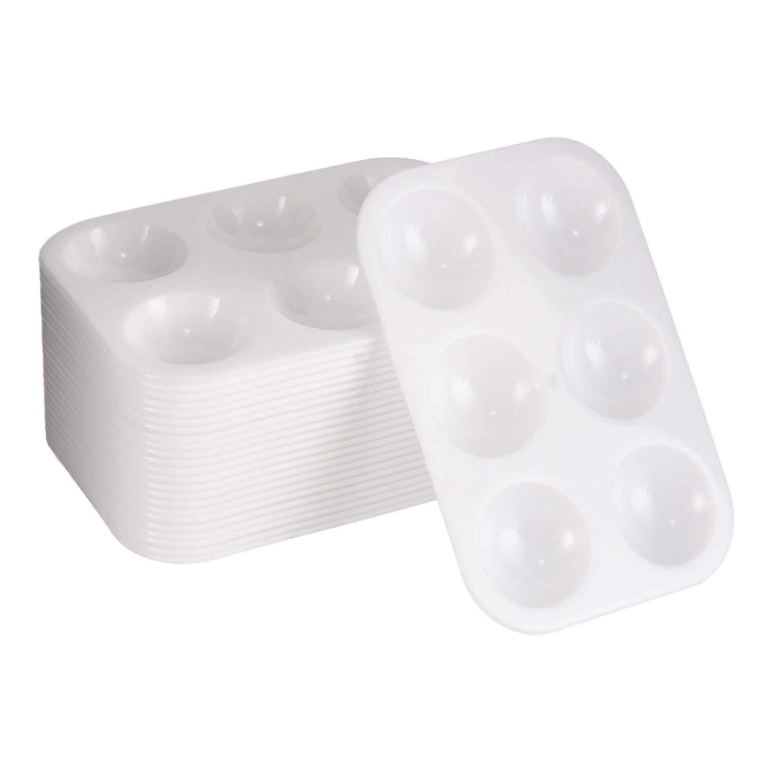Lodokdre White 24 Pieces Plastic Paint Palettes 6 Watercolor Well Rectangular Paint Tray Palette,